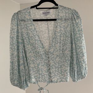 Charlie Holiday Puff Sleeve Floral Blouse